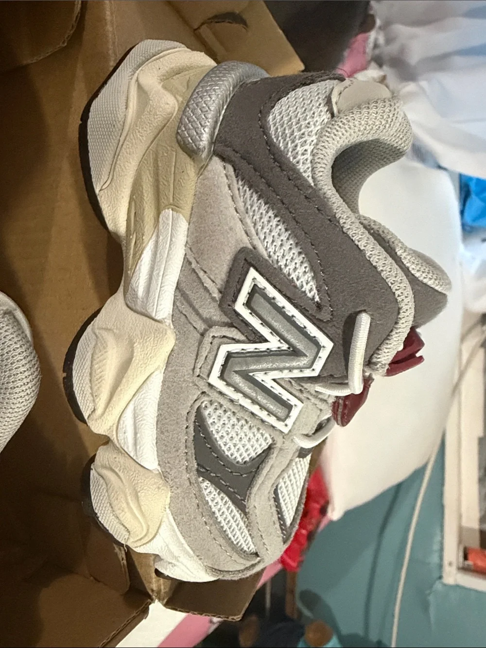 New Balance Kids Gray, White and Cream Athletic Sneakers